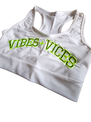 Vibes and Vices Sports Bra Sports Bra Small / White/Neon,Medium / White/Neon,Large / White/Neon,X-Large / White/Neon,2X-Large / White/Neon,3X-Large / White/Neon Gray