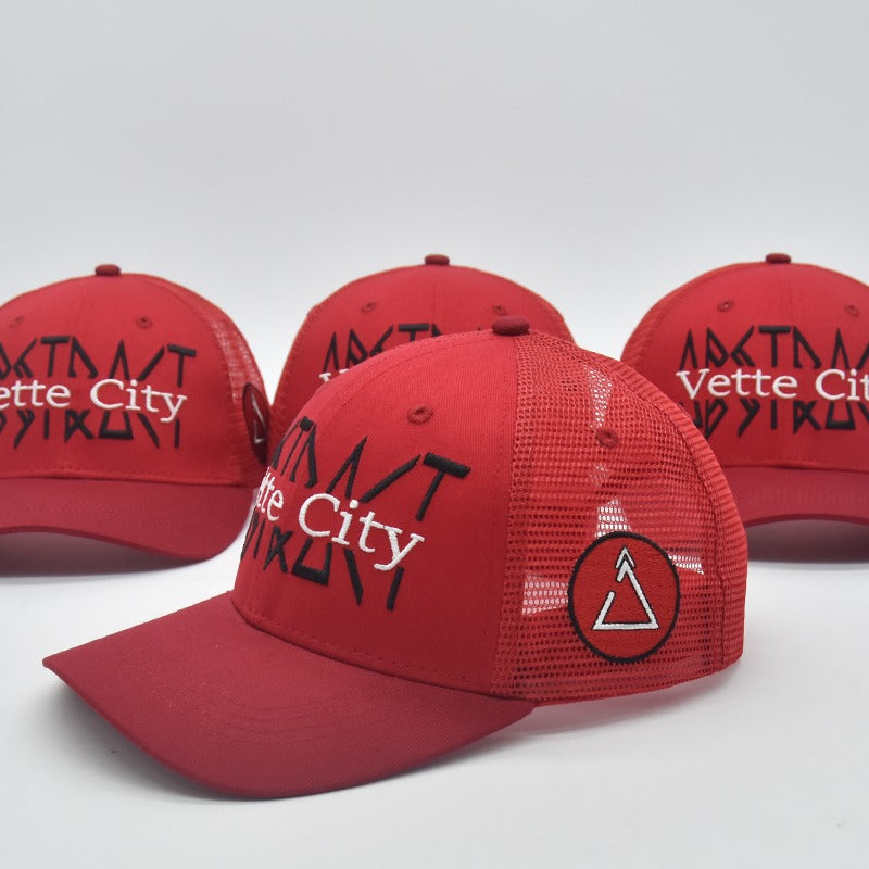 Vette City Trucker Hat Hats Red Light Gray